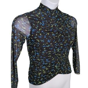 Bloomcore Floral Mesh Scrunch Blouse Size Small Black Long Sleeve